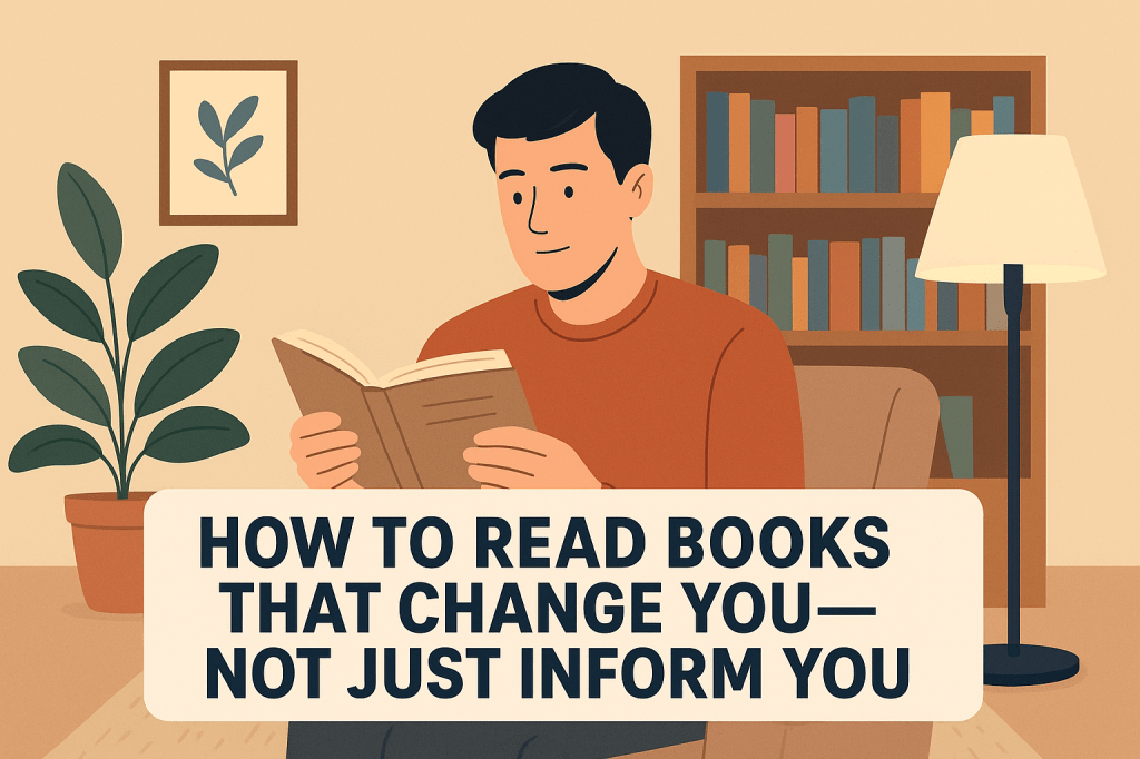 A man reading a book, sitting on a sofa in his living room